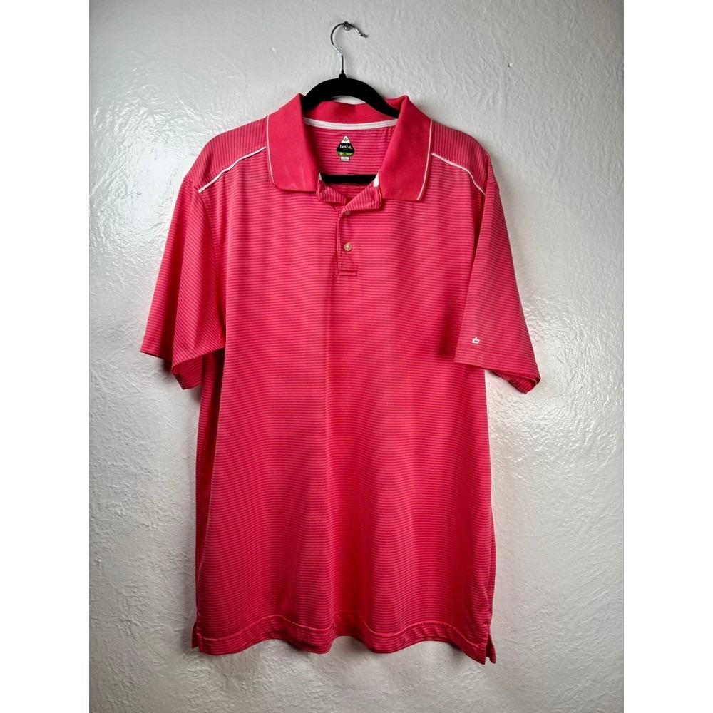 Bolle Golf Polo Shirt Mens XL Pink Excellent B-Tech Striped Short Sleeve Sport